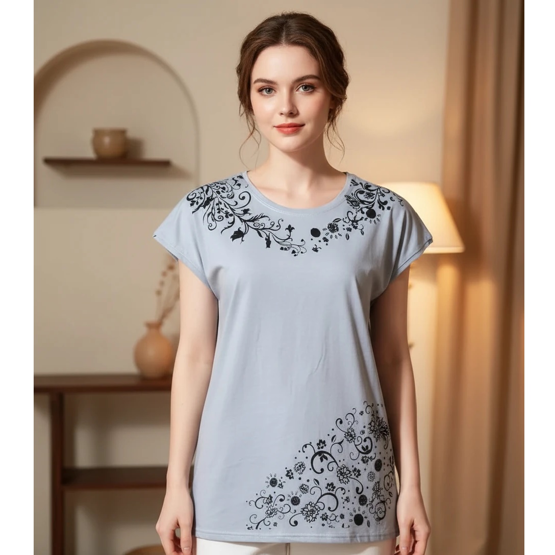  تیشرت سرخود زنانه راحتی بسیار زیبا با رنگ بندی مدل S10 تیتانیومی