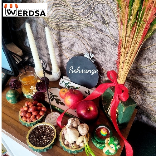 هفت‌سین سنگ مصنوعی پتینه طلایی سبز